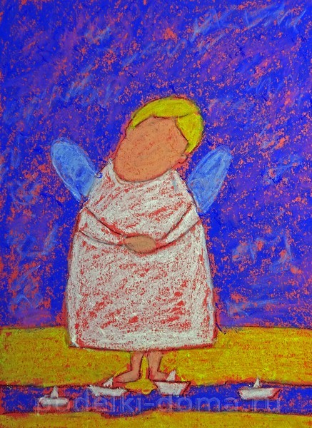 Рисуем пастелью ангела в наивном стиле