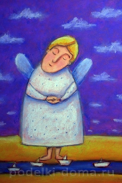 Рисуем пастелью ангела в наивном стиле
