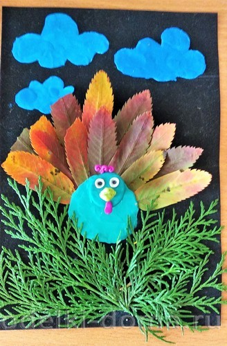 «Павлин» — аппликация из природного материала