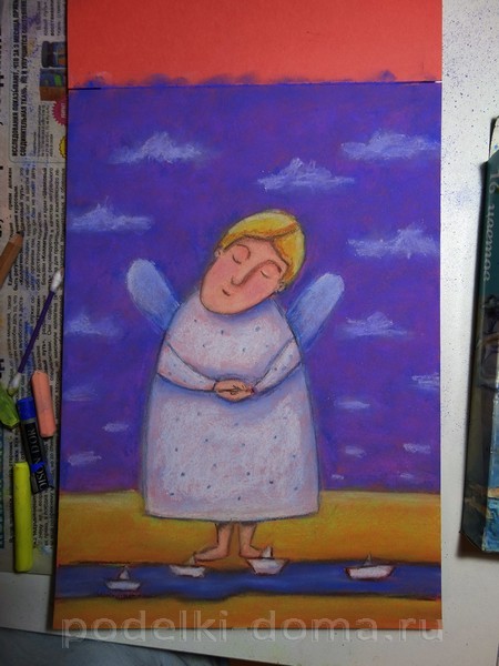 Рисуем пастелью ангела в наивном стиле