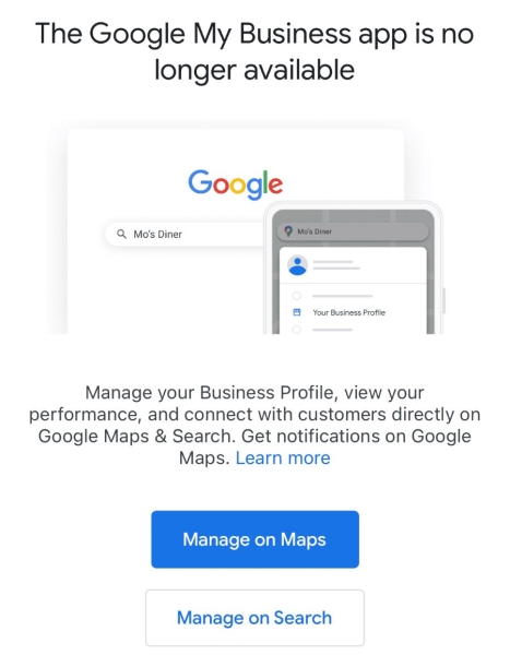 Google прекратил поддержку приложения Google My Business