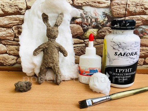 Ёлочная игрушка Зайка в технике ватного папье-маше