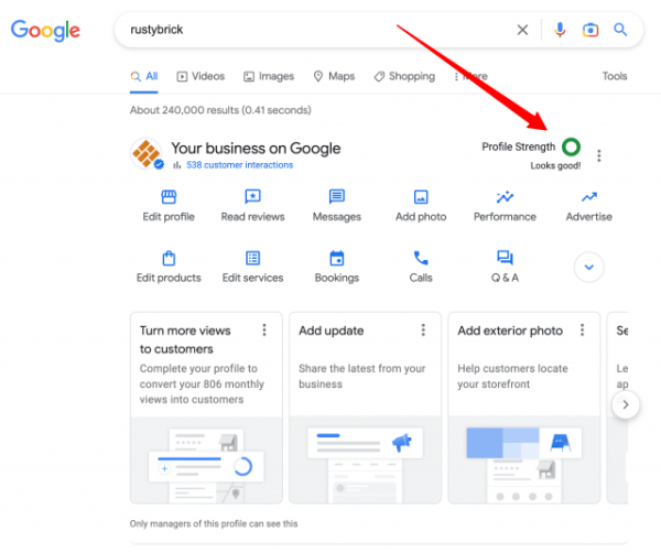 Виджет «Сила профиля» появился у всех бизнес-профилей в выдаче Google